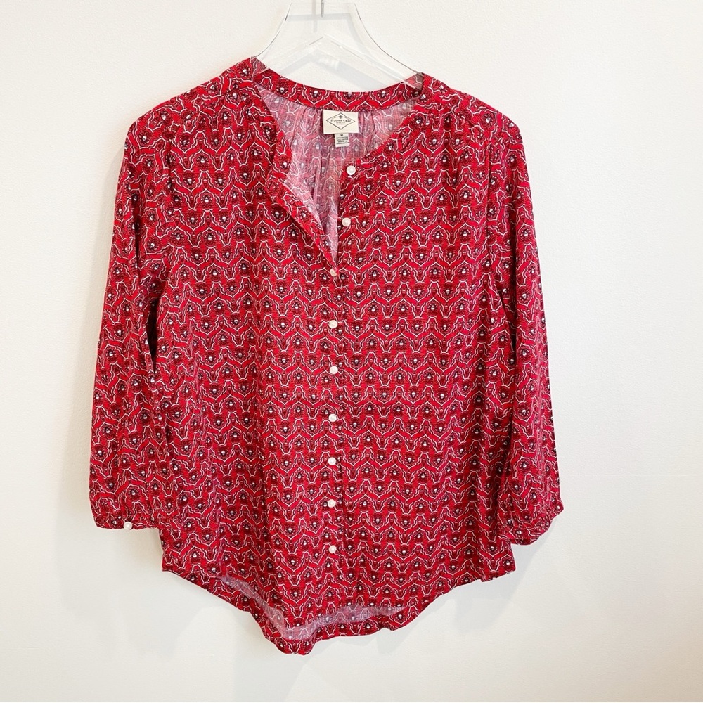 NEW St. John’s Bay Red Patterned Tunic Button Down Blouse Shirt Top